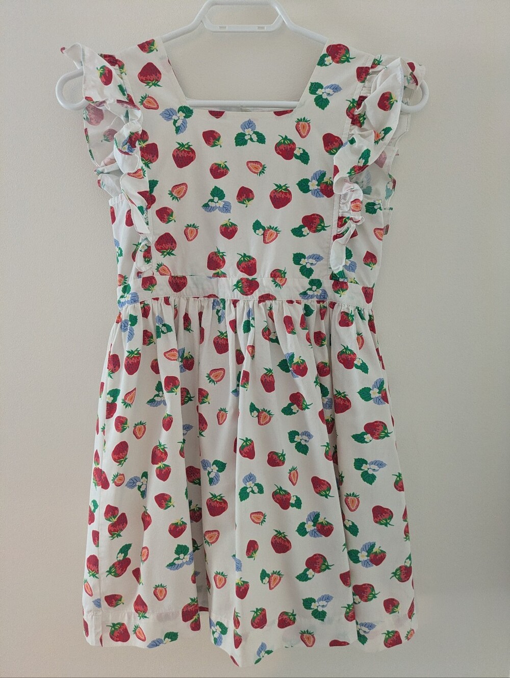 Petit Peony White Strawberry Print Ruffle Dress ~ 8yr
